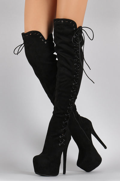 Platform stiletto thigh high top boots