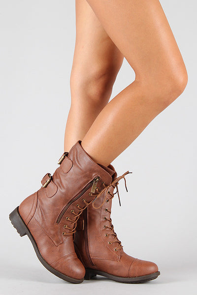 Military Lace Up Mid Calf Boot