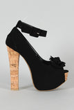 Bamboo Bow Ankle Strap Platform Pump