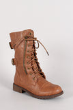 Zipper Round Toe Military Lace Up Boot