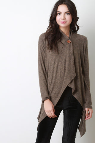 Button Asymmetrical Long Sleeves Cardigan