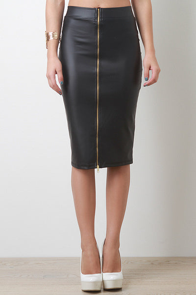 Light Weight Leatherette Midi Skirt