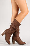 Breckelle Slouchy Almond Toe Heeled Mid Calf Boot