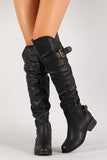 Belted Strap Screw Slouchy Knee High Riding Boot