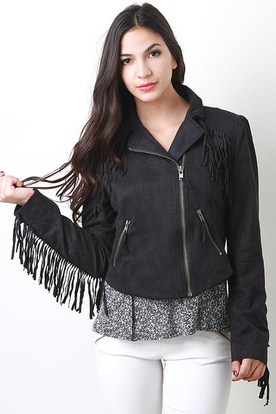 Fringe Faux Suede Moto Jacket