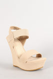 Bamboo Nubuck Open Toe Platform Wedge