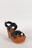 Bamboo Ankle Strap Platform Peep Toe Wedge