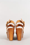 Bamboo Ankle Strap Platform Peep Toe Wedge