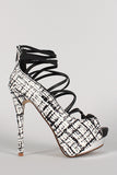 Anne Michelle Two Tone Elastic Strap Open Toe Platform Pump