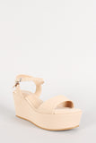 Bamboo Nubuck Open Toe Platform Wedge