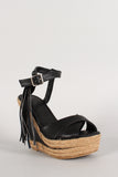 Fringe Peep Toe Espadrille Platform Wedge