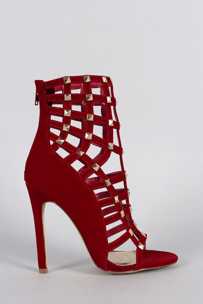 Suede Studded Caged Stiletto heel