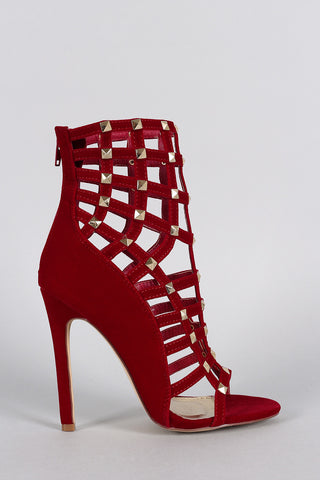 Suede Studded Caged Stiletto heel