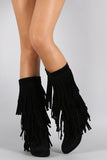 Mid Calf Suede Fringe Boot