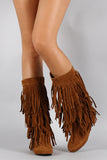 Mid Calf Suede Fringe Boot