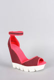 Bamboo Neon Mesh Lug Sole Platform Wedge