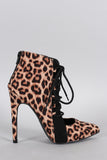 Qupid Leopard Cutout Lace Up Bootie