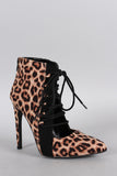 Qupid Leopard Cutout Lace Up Bootie