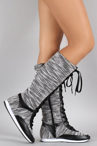 Qupid Tweed Knee High Sneaker