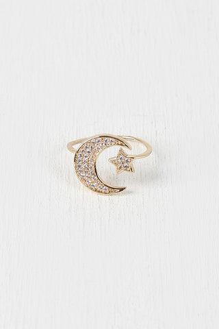 Rhinestone Moon and Star Ring