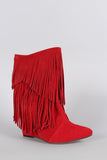 Liliana Bohemian Fringe Mid Calf Wedge Boot