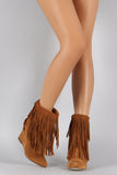 Liliana Bohemian Fringe Mid Calf Wedge Boot