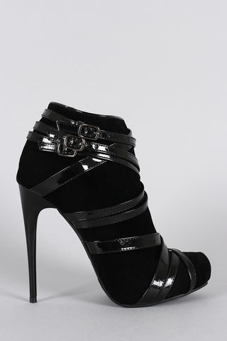 Liliana Buckle Strappy Almond Toe Stiletto Heeled Booties