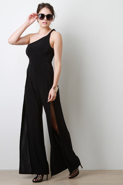 Plus Size One-Shoulder Slit Jumpsuit