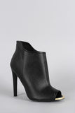 Qupid Asymetrical Collar Perforated Peep Toe Stiletto Booties