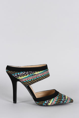 Qupid Abstract Print Pointy Toe Mule Pump