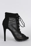 Anne Michelle Mesh Lace Up Lug Sole Booties