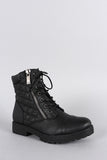 Bamboo Quilted Lace Up Combat Ankle Boots