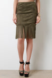 Vegan Suede Fringe Hem Skirt