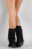 Soda Suede Fringe Round Toe Cowgirl Mid Calf Boot