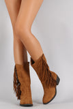 Soda Suede Fringe Round Toe Cowgirl Mid Calf Boot