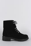 Bamboo Shearling Cuff Round Toe Lace Up Combat Work Ankle Boots