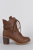 Wild Diva Lounge Curved Top Line Side Buckle Combat Ankle Boots