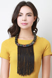 Wrapped Cord Fringe Statement Necklace