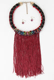 Wrapped Cord Fringe Statement Necklace