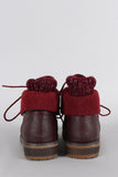 Sweater Fold Over Cuff Round Toe Lace Up Combat Booties