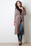 Belted Suede Draped Longline Jacket