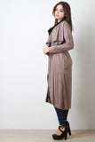 Belted Suede Draped Longline Jacket