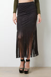 Suede Long Fringe Midi Skirt