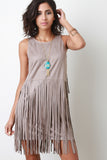 Suede Tiered Fringe Mini Dress