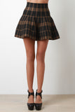 Checked Knit High Waist Yoke Circle Skirt