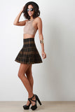 Checked Knit High Waist Yoke Circle Skirt