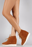 Dollhouse Suede Round Toe Lace Up Desert Wedge Booties