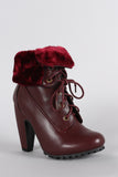 Bamboo Fold-Over Faux Fur Collar Heeled Oxford Booties