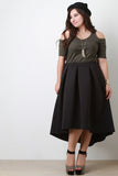 Boxy Pleat High Low Midi Skirt