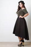 Boxy Pleat High Low Midi Skirt